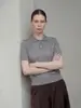 "Rocío Blanco" Lana Ultra Fina Cuello Polo Manga Corta Elegante para Viajar Top Delgado Cuello Solapa Camiseta Tejida