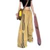 Pantalones de Pierna Ancha Distintivos Retro Estilo Americano para Calle Harajuku Bolsillo Rayado Amarillo Casual Pantalones Peto Suelto de Cintura Alta para Mujer