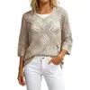 2026 Nova Blusa de Verão Confortável Amazon Feminina Gola Redonda Moda Vazada Tendência de Suéter Casual Europeu e Americano