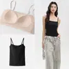 Camisola de Seda de Morera para Primavera y Verano, Hombros Descubiertos con Tirantes Finos para Mujer, con Almohadillas Integradas para Cubrir los Lados del Pecho, Top de Capa Base sin Mangas