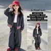 Conjunto de sudadera a cuadros tipo dos piezas estilo coreano de otoño para mujer, traje deportivo casual de pantalones anchos para niños mayores