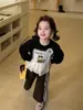 Ropa Infantil Zhilili Conjunto para Niñas 2026 Otoño Nuevo Estampado de Leopardo Pantalones Casuales Sudadera con Adorno de Encaje de Gato Kt