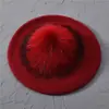 Boina Nueva de Color Sólido con Pompón Mezcla de Lana Moda Cómoda Gorro Pullover Doble Capa Cálido Gorro de Punto Sencillo