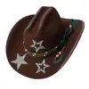 Sombrero Negro de Fieltro para Chica Picante con Tachuelas de Estrella, Sombrero Vaquero Occidental con Adornos de Estrella Plateada con Purpurina, Plumas con Cuentas, Sombrero Estilo Retro Dulce y Genial
