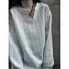 Camiseta de Manga Larga con Cuello en V Texturizada Estilo Old Money para Hombre, Sudadera Estilo Coreano Perezoso de Otoño, Camiseta Interior Base para Parejas