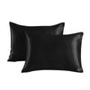 Juego de 2 Fundas de Almohada Grandes de Satén Transpirables Suaves Sedosas Amigables con el Cabello y la Piel Funda de Almohada de Hotel con Cierre de Sobre
