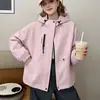 A1307 Jaqueta Curta com Capuz Estilo Casual para Exterior para Mulheres, Casaco com Zíper Solto para Primavera e Outono, Versátil e Estiloso