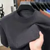 Bestseller de live streaming: Camiseta de malha de cor sólida com mangas curtas, suéter fino de malha masculina business casual com gola redonda e meia-manga, camiseta de malha para usar por baixo