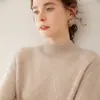 Suéter de Cachemira para Mujer con Cuello Medio Alto Grueso Color Sólido Holgado Tejido de Cable Suéter Base
