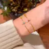 Pulsera Cruz de Plata de Ley S925 con Diamante de Alto Carbono en Turquesa Azul Fresco y Color Fanta, Diseño de Nicho, Versátil para el Verano
