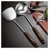 Espátula para Wok de Aço Inoxidável Espessa Raspador de Panela Espátula para Fritar Concha de Sopa Colher Escumadeira Conjunto de Utensílios Domésticos para Cozinha Chef