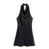 Vestido de Verão Temperamento Nova Seda Cetim Cruzado Gola Halter Moda Europeia e Americana