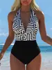 2027 Nuevo Bikini de Dos Piezas para Mujer Estilo Europeo y Americano de Cintura Alta Push-Up Sexy con Cuello Halter Traje de Baño para Aguas Termales
