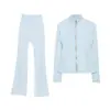 [En Stock] Conjunto de Chaqueta LD y Pantalones Acampanados, Sudadera de Cuello Alto, Chaqueta Deportiva de Otoño para Yoga