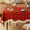 Mantel de Boda Impermeable Anti-quemaduras Sin Lavar Tapete para Mesa de Comedor Compromiso Recién Casados Rojo Festivo Mantel para Mesa de Café Encaje Forma Irregular Mantel