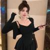 Outono e Inverno Coreano Novo Estilo Conjunto Feminino Cardigã com Proteção Solar com Top Camisole Saia Plissada Conjunto de Três Peças