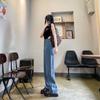 Jeans Jacquard Rayados Versátiles Estilo Coreano Nuevo Primavera/Verano para Mujer, Pantalones de Pierna Recta Sueltos con Caída Ligeros Azules para Mujer