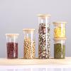 Tarro de almacenamiento cilíndrico con tapa de bambú y madera, botella de vidrio de borosilicato alto, transparente, para cocina, para té y cereales, sellado.