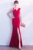 Vestido de Noche Rojo Cola de Pez Coro, Elegante Nuevo Estilo de Banquete Verano 2026, Vestido para Brindar para Novia, Vestido Adelgazante de Performance