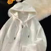 Moletom com capuz cardigan de casal moderno estilo americano para homens, jaqueta casual de outono e inverno com zíper, simples e espessado com fleece para homens e mulheres