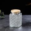 Frasco de vidrio transparente con relieve tallado y sellado, creativo, con tapa de bambú, grande y pequeño, para cocina
