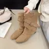 Botas femininas de outono com bico quadrado, botas curtas, botas de novo estilo, salto grosso retrô, fivela de cinto, pernas de calça plissadas