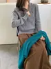 Suéter de punto suave y acogedor 100% lana pura para mujer para primavera y otoño, suéter de manga larga con media cremallera, suéter de lana versátil de color liso con trenzado
