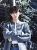 Chaqueta Cardigan de Punto Gris con Remaches Metálicos para Hombre Otoño Estilo Yuppie Coreano Suéter Holgado de Cuello Redondo