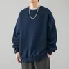 Moletom Preto Masculino Gola Redonda 500g Primavera/Outono, Marca da Moda, Forrado com Fleece, Blusa Casual de Caimento Solto