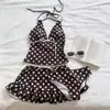 Maiô Estilo Hot Girl de Bolinhas Retro para Mulheres, Emagrecedor e Fresco, Conjunto Biquíni Três Peças para Férias e Natação na Praia