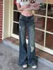Jeans de Pierna Ancha de Tiro Bajo Estilo Chica Picante Americana para Mujer Verano 2026 Nuevos Sueltos Adelgazantes Versátiles Rasgados de Largo Hasta el Suelo