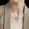 Collar de Borla Mariposa Azul Quemado Cadena Clavícula para Mujer Exquisito Estilo Étnico Estilo Literario Colgante Retro Accesorios Estilo Antiguo