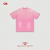 Camiseta Masculina Bk Ba Jia Cor Gradiente Bloco de Cores Gola Alta 270g Lavada Desgastada Vintage Algodão Puro Ombro Caído Manga Curta.