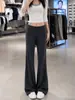 Calça Esportiva Cinza de Cintura Alta para Mulheres, Novo Estilo Outono 2026, Calça de Yoga Tendência para Figuras Baixas, Calça de Moletom Casual Flare