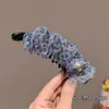 Pinza de Plátano Plegable Estilo Coreano Azul Ahumado Estampado de Leopardo para Mujer Versátil de Alta Gama Accesorio para el Cabello para Cola de Caballo Alta con Volumen