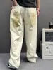 Jeans blancos de pierna ancha, diseño original de verano, estilo americano, unisex, pintados a mano con efectos de salpicaduras, aspecto desgastado y sucio, modernos