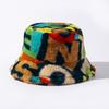 Sombrero de Peluche con Letras de Colores, Sombrero de Pescador, Cálido Sombrero de Cubo para Otoño e Invierno