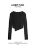 Estilo Deseo Puro Chic Camiseta Básica Adelgazante con Tirantes Cruzados Top Corto Sexy Diseño Nicho Femenino Camiseta de Manga Larga