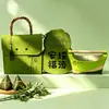 Bolsas de Feltro Personalizadas para o Festival do Barco-Dragão, Bolsas Seguras para Zongzi, Sacolas de Presente para o Festival do Barco-Dragão, Bolsas de Tote de Feltro Verde Feitas Sob Medida