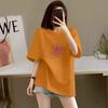 Estilo de Manga Corta de Algodón Puro de Longitud Media con Estampado de Rosas de Verano Talla Grande Suelta Cubre-Traje Aspecto Adelgazante y Rejuvenecedor Nuevo Top Verano