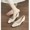 Zapatos Mary Jane de satén estilo francés con punta cuadrada y tacón grueso para mujer, nuevos de verano 2026, versátiles, elegantes, con lazo, zapatos de tacón bajo simples
