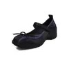Zapatos Mary Jane de Satén para Mujer Corte Bajo Zapatos Individuales Otoño Nuevo Punta Redonda Lazo Dulce Tacón Grueso Medio Zapatos de Caña Baja para Mujer
