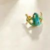 Anillo de Rana de Árbol Transfronterizo, Anillo de Rana Verde Peculiar, Anillo de Rana Azul de Diseño de Nicho, Anillo Abierto Ajustable
