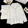 Conjunto de Ropa para Casa con Cuello para Niños de Primavera y Otoño, Ropa Delgada con Aire Acondicionado para Niñas, Cárdigan de Manga Larga, Pijama de Algodón Nube Estilo Coreano para Mujer
