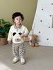 Conjunto de Moda para Bebé: Little Left Little Right Conjunto de Dos Piezas para Niños: Camisa Polo Estilosa de Perro Otoñal y Pantalones Deportivos Rayados Infantiles
