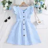 Faldas para Niñas, Ropa de Verano para Niños, Estilo Nuevo, Estilo Princesa Rayas Mangas Volantes para Niños Medianos y Grandes, Vestidos para Niñas de 3 a 14 Años al por Mayor