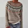 Amazon Europeo y Americano Nuevo Suéter para Mujer Wish Más Vendido Cuello Redondo Combinación de Colores Suelto Moda Jersey Tejido