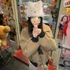 Suave y Lindo Sombrero de Felpa con Orejas de Conejo para Mujer, Cálido y a Prueba de Frío para Invierno, Protección para las Orejas, Sombrero de Punto de Dibujos Animados para Adelgazar la Cara