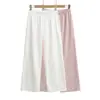 2650-26 Pantalones Largos Casuales Sueltos, Pantalones Rayados, Cintura Alta, Pantalones Rectos Fluidos, Rayas Rosas de Verano, Cintura Elástica con Cordón