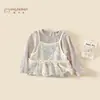 Camiseta de Manga Longa de Outono para Meninas 2026 Novo Estilo Coreano Bordada Falsa Duas Peças Top Casual de Outono para Bebês Meninas 3
